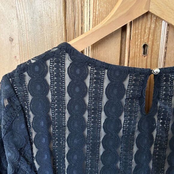 Ellie Kai 6 Black Lace Dress Short Sleeves V-Neck Classic Timeless Shift - Picture 9 of 11